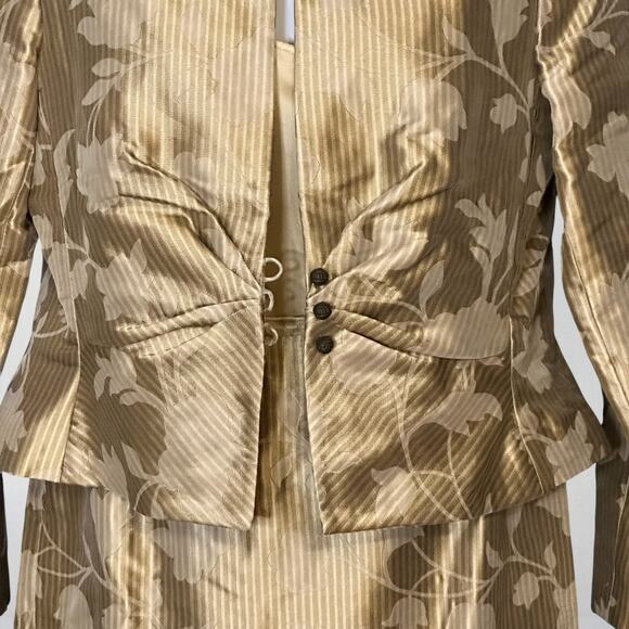 Vintage 90s Kay Unger NY Silk Skirt Suit Size 14 3pc Set Champagne Gold Brocade - Picture 8 of 13